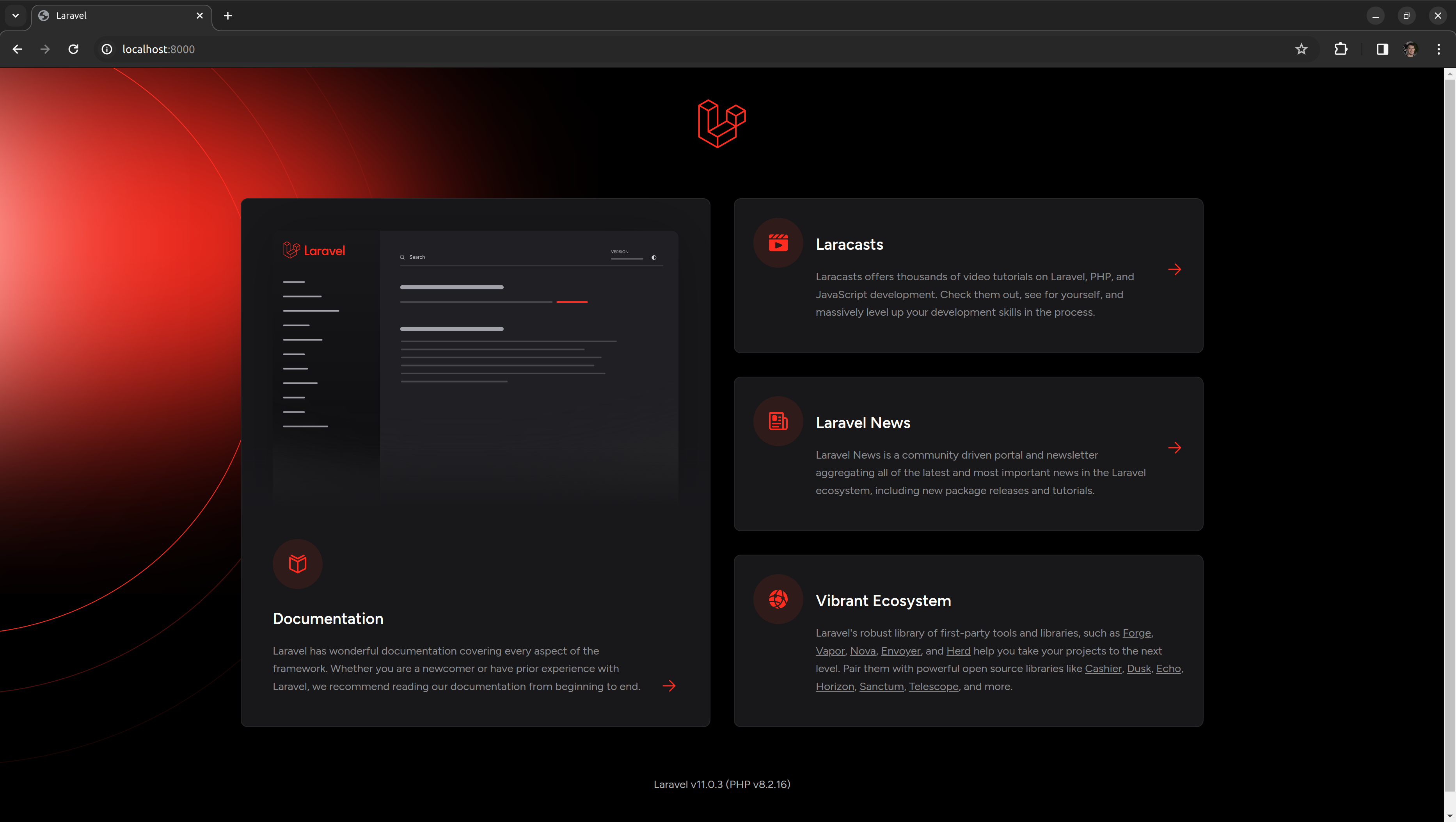 Laravel Welcome page