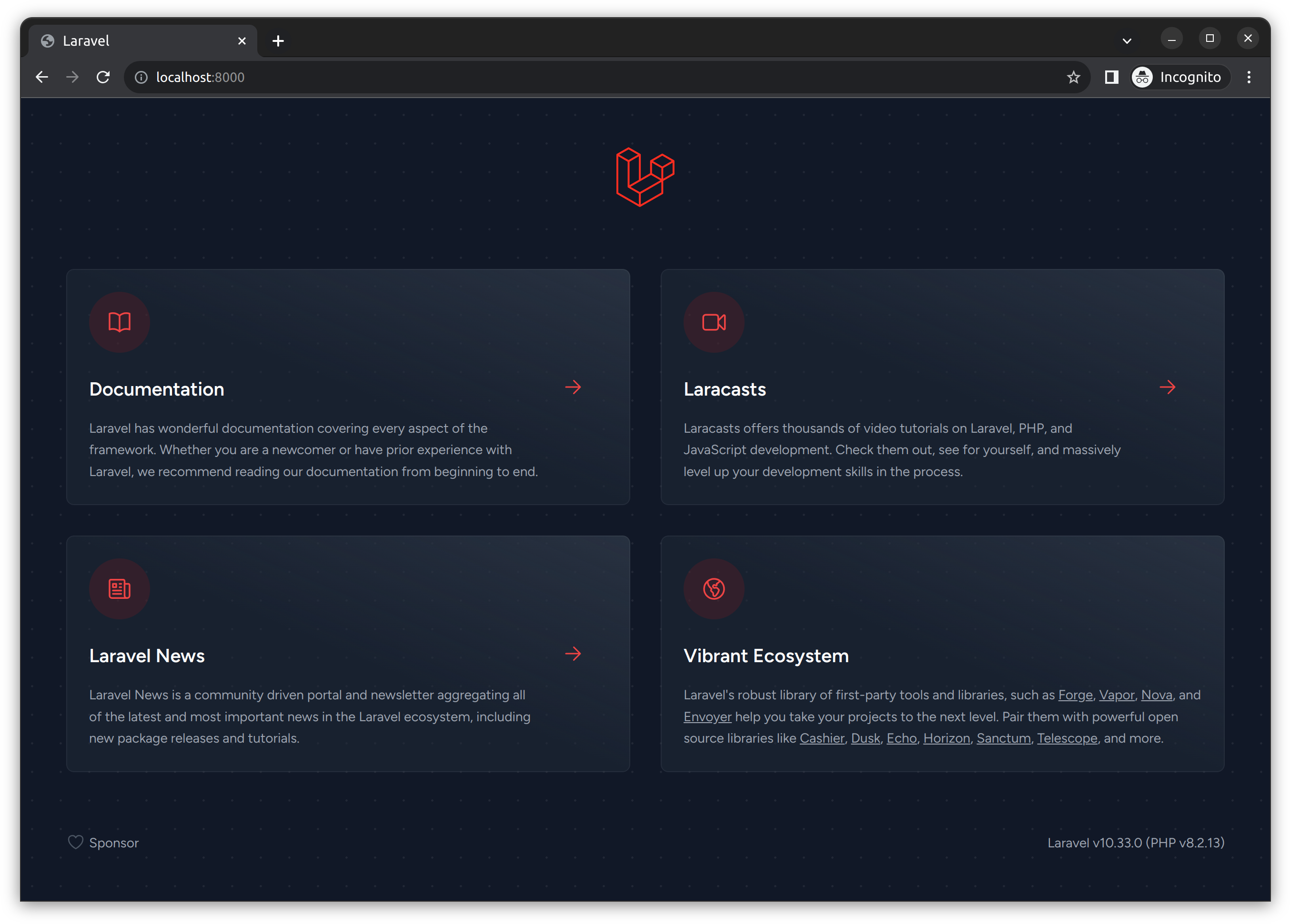 Laravel Welcome page
